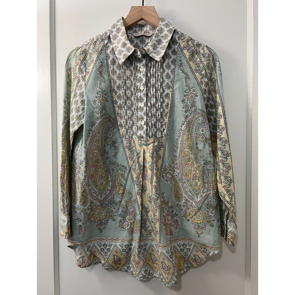 Soft Surroundings Tabitha Tunic Top Floral Paisley Green Pink - Petite XS *READ*